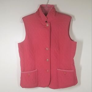 Talbots Pink Diamond Quilted Fleece Lined Button Vest Pockets Size Medium